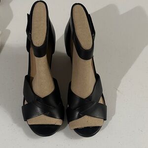 Clarks Black Wedge Sandals